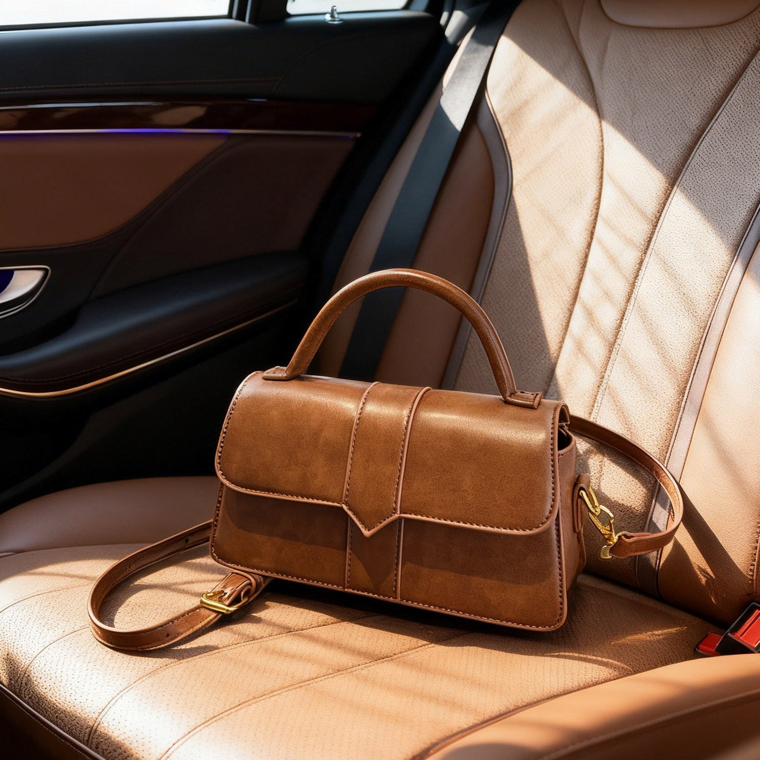 Women's leather handbag with detachable shoulder strap