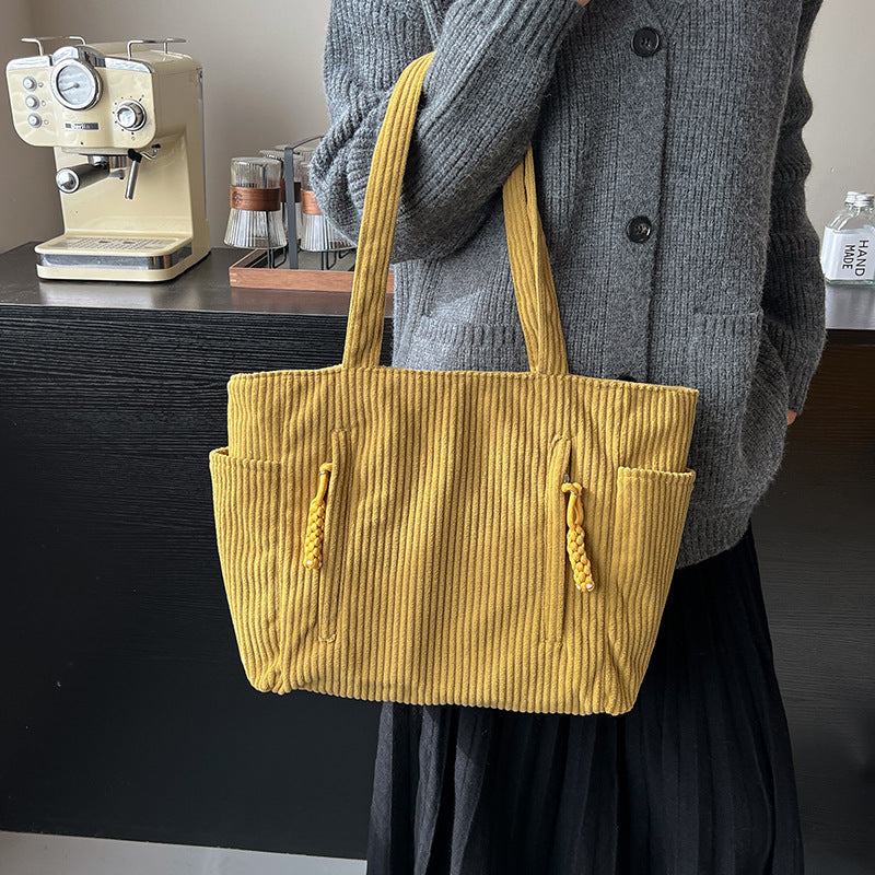 Corduroy Multi-Pocket Tote Bag Calm Wears