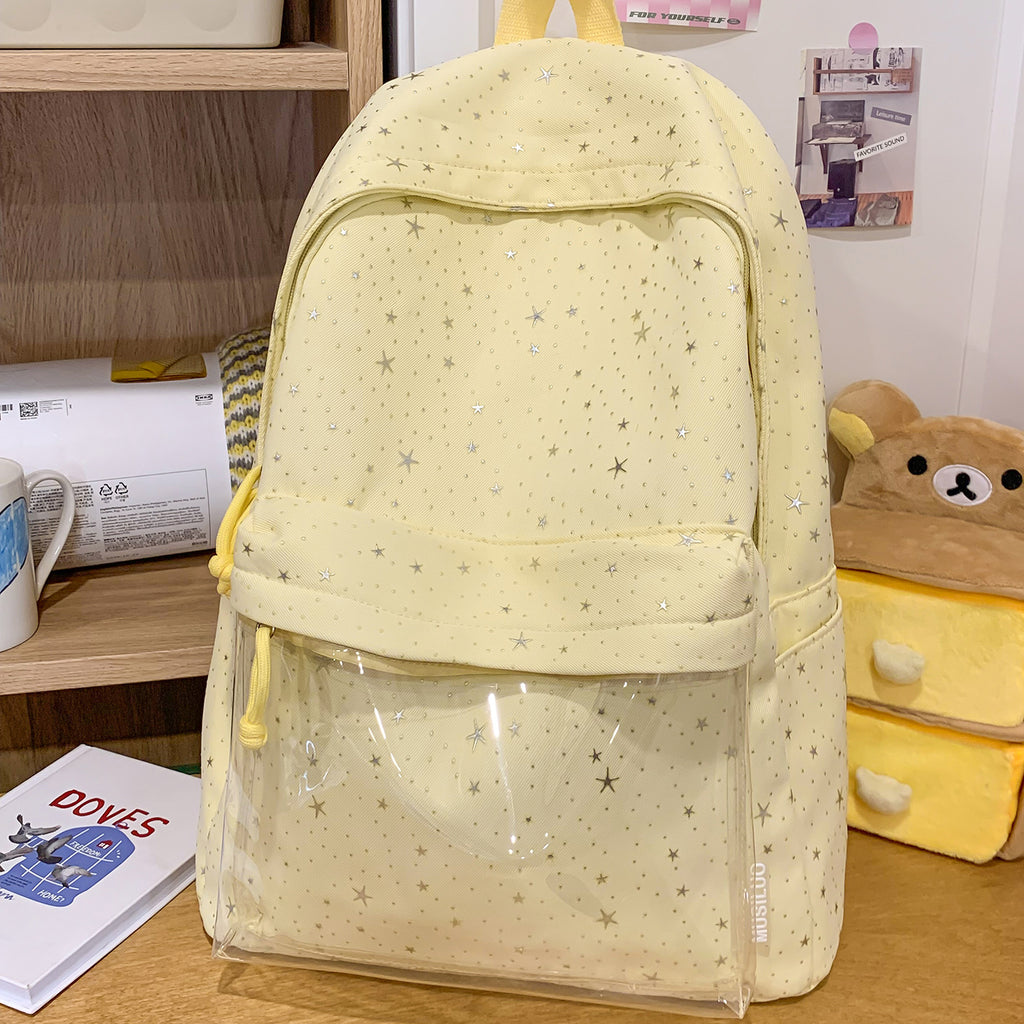 Transparent Pocket Star-Printed Backpack