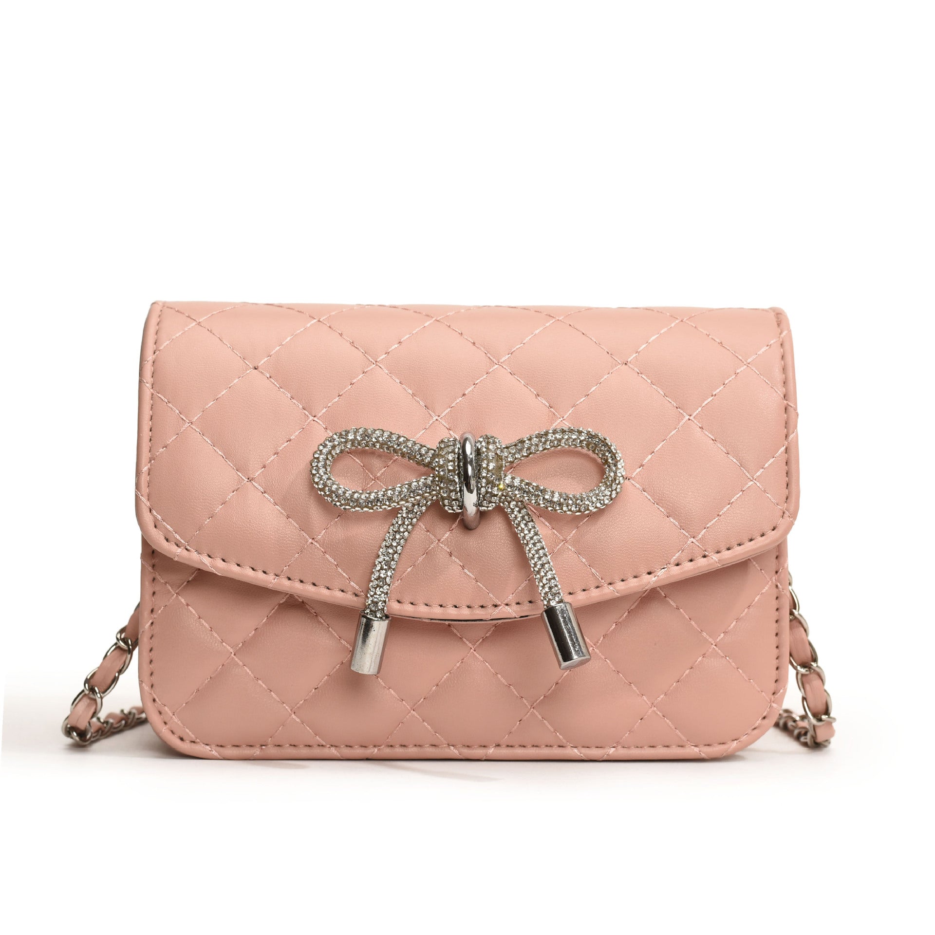 Ladies mini handbag with luxurious quilted pattern and sparkling chain pendant-https://detail.1688.com/offer/804896620566.html-Calm Wears-Rosa-S-Calm Wears
