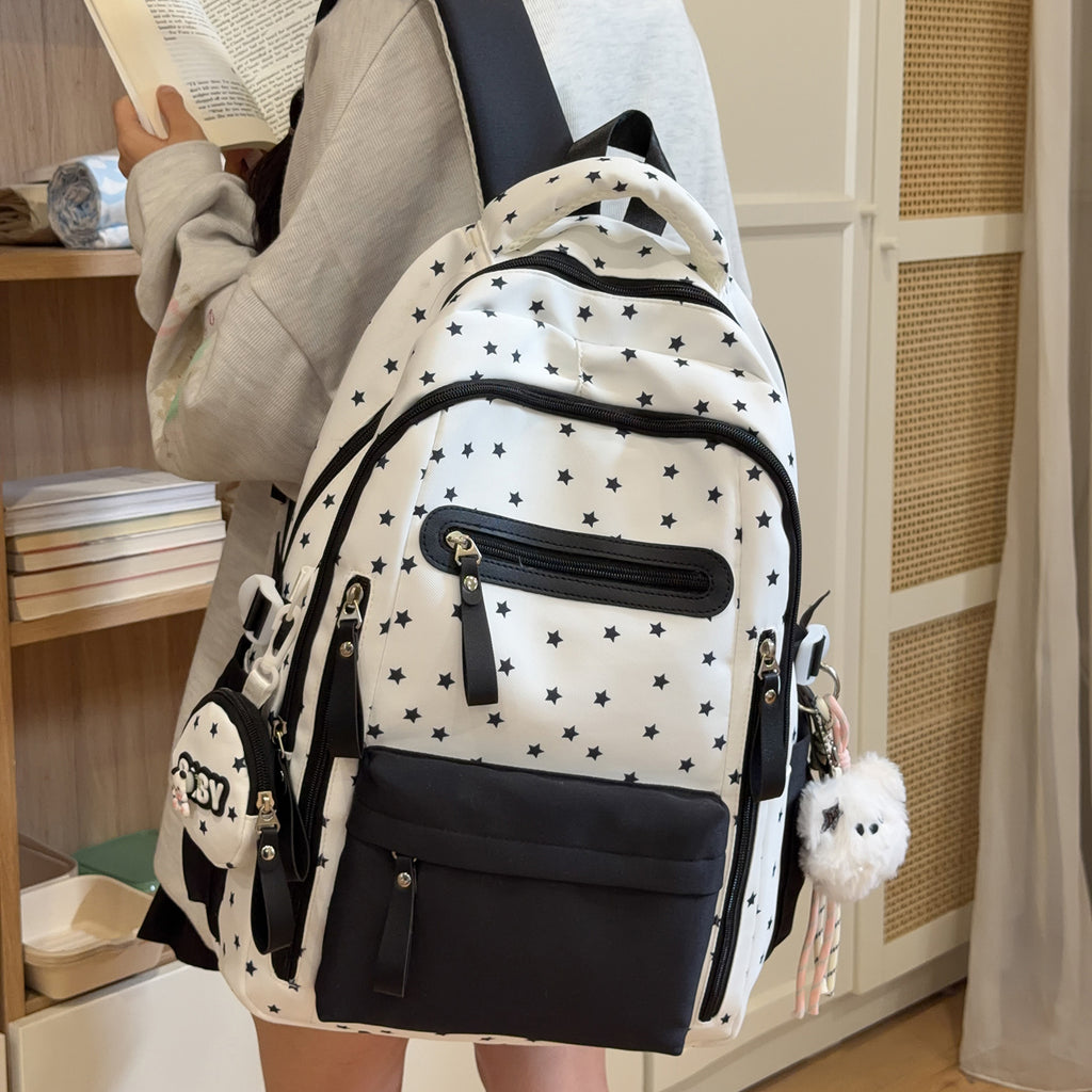 Backpack with Charming Star Applications and Practical Compartments