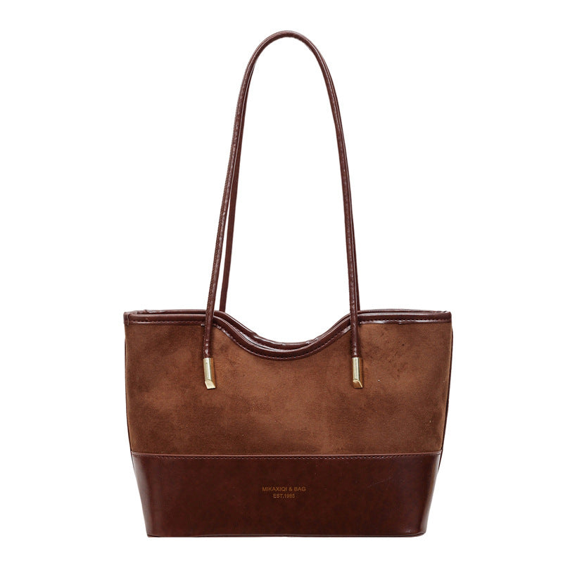 Stylish Suede and Leather Shoulder Tote Bag