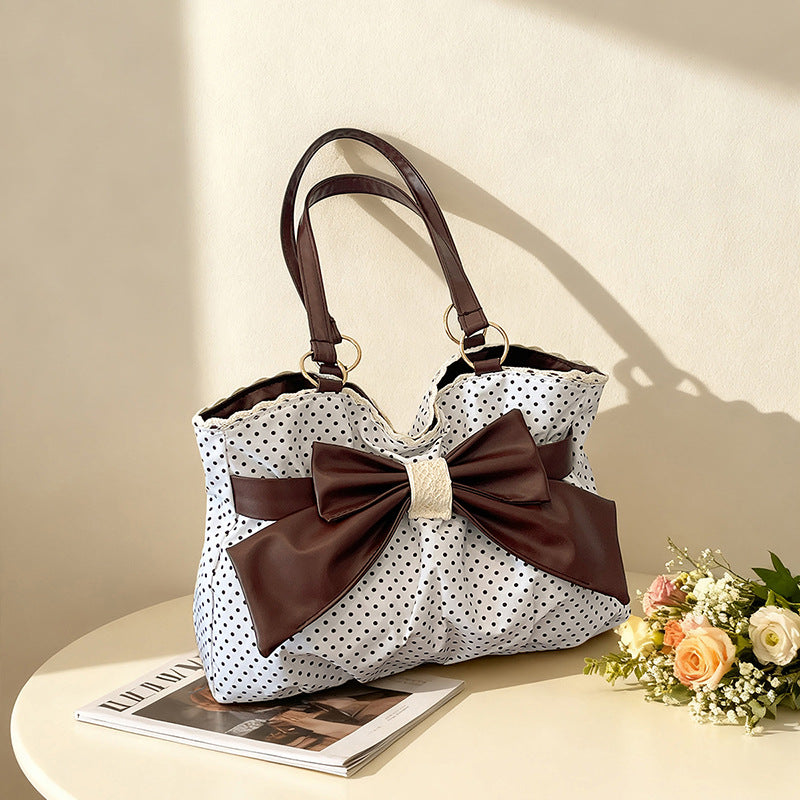 WoBow-Embellished Polka Dot Handbag