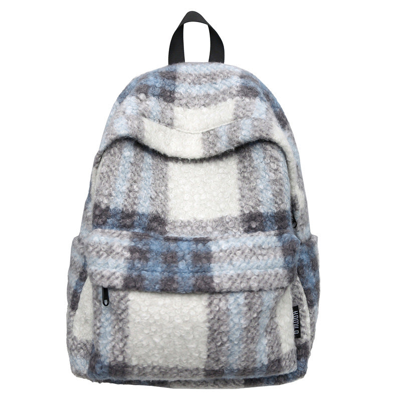 Cozy Fleece Checkered School Backpack-https://detail.1688.com/offer/855665940658.html-Calm Wears-Gray Blue-Calm Wears
