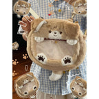 Plush Shoulder Bag with Dog Motif