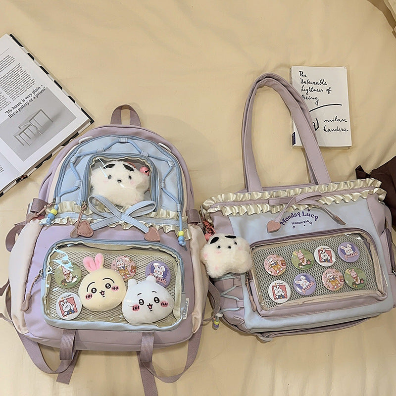 Fashionable leisure backpack with creative details and versatile compartments