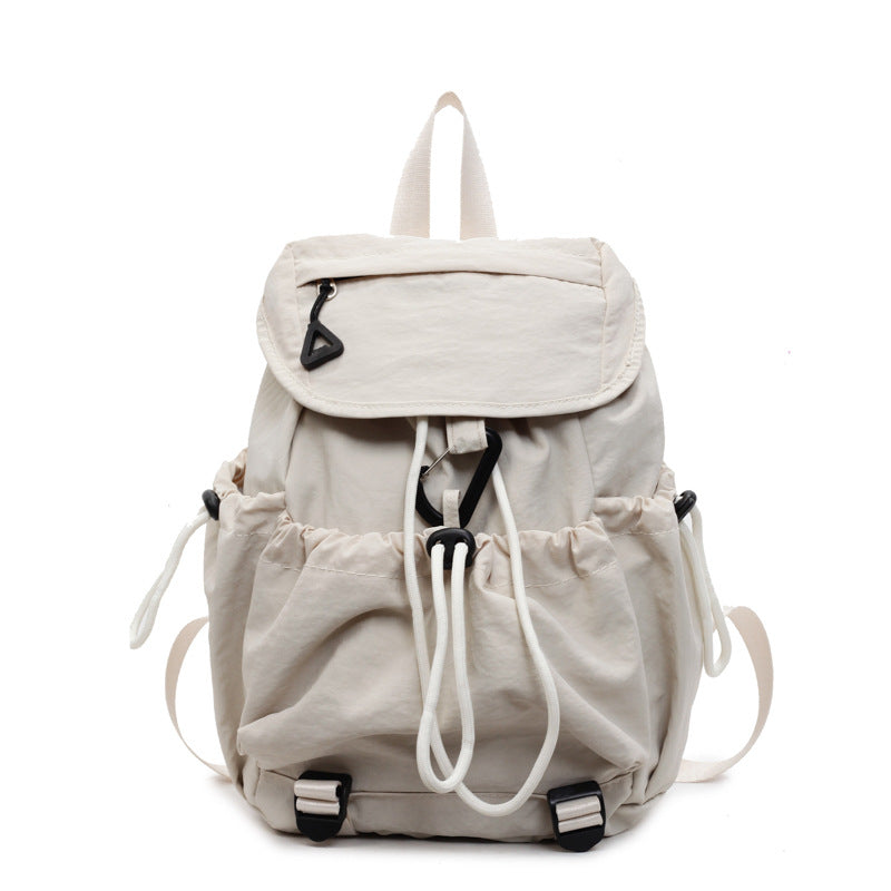 Leisure backpack with elastic drawstring and practical side pockets