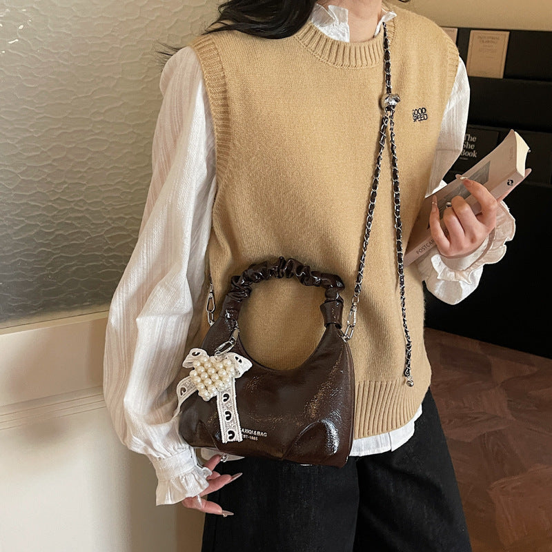 Ladies mini handbag with voluminous ruffle design and trendy charms-https://detail.1688.com/offer/1009545478663.html-Calm Wears-Braun-Size: With pendant-Calm Wears