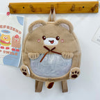 Plush children's backpack with animal motif and practical viewing window