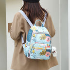 Backpack with Botanical Print and Multifunctional Compartments