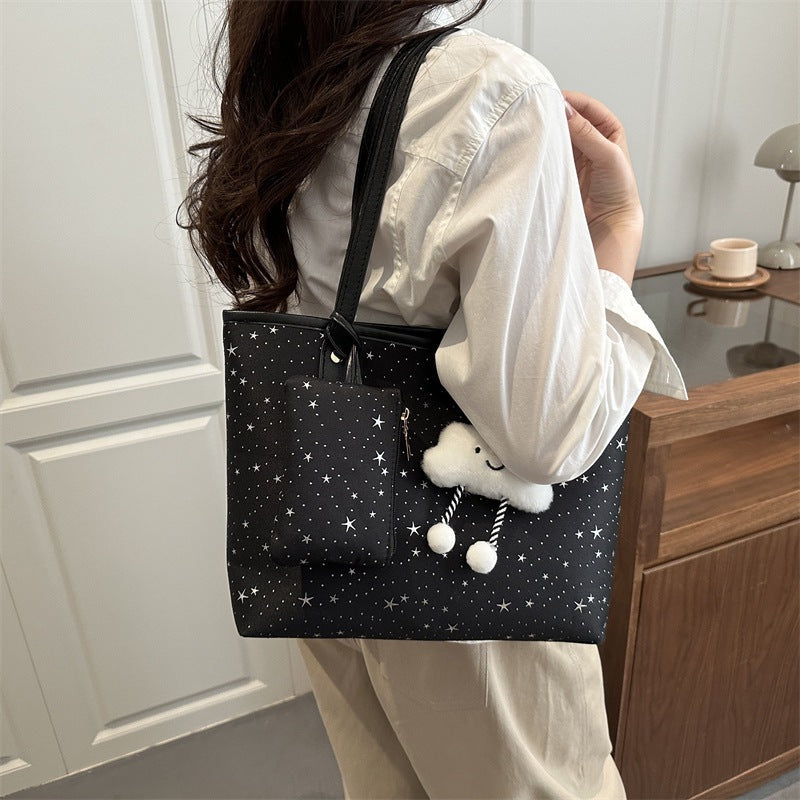 Women's large tote bag with sparkling star design and detachable cosmetic pouch-https://detail.1688.com/offer/1027807811512.html-Calm Wears-Rosa-Size: With pendant-Calm Wears