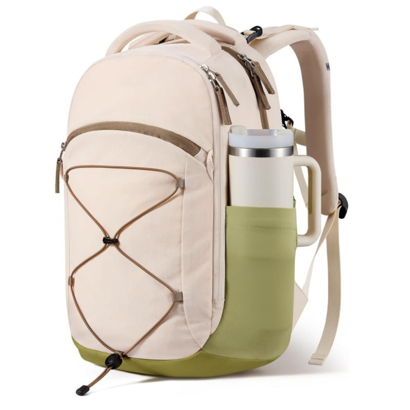 Multifunctional backpack with drink compartment and elastic lacing