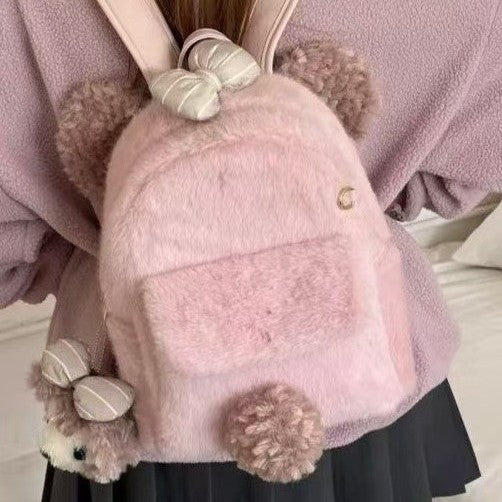 Plush backpack with cute animal ears and pompom