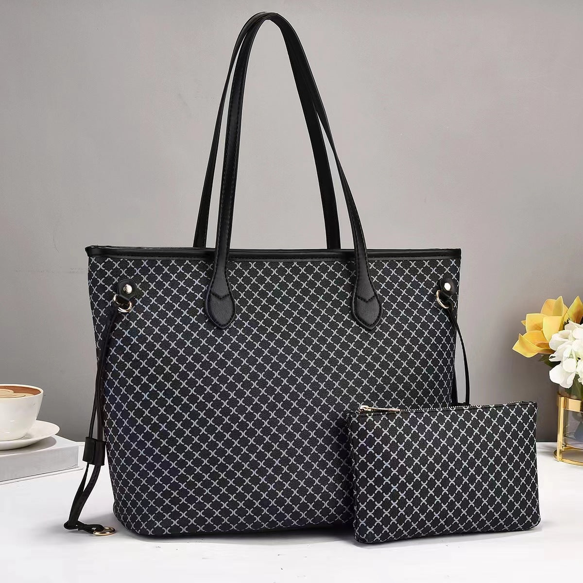 Women's elegant tote bag with detachable mini clutch-https://detail.1688.com/offer/796908687011.html-Calm Wears-Black-32-Calm Wears