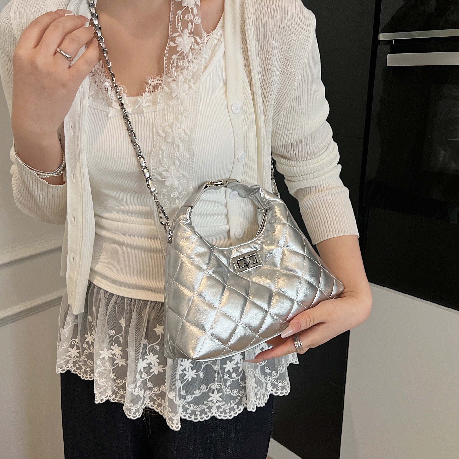 Women's mini bag with elegant quilted design and chic chain closure-https://detail.1688.com/offer/978384120165.html-Calm Wears-Black-nothing-Calm Wears
