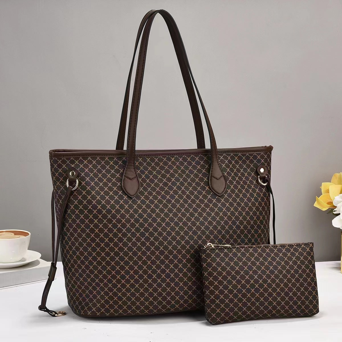 Women's elegant tote bag with detachable mini clutch-https://detail.1688.com/offer/796908687011.html-Calm Wears-Coffee-32-Calm Wears
