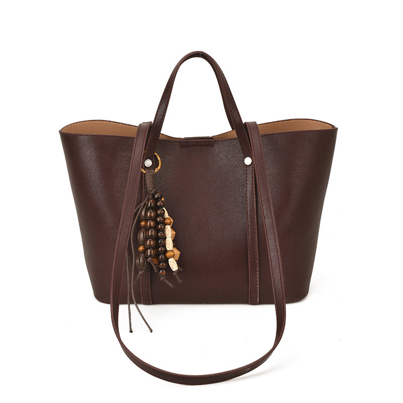 Women's Tote Bag with Modern Design and Unique Beaded Pendant-https://detail.1688.com/offer/998937224371.html-Calm Wears-Reddish brown-Size: Without hanging piece-Calm Wears