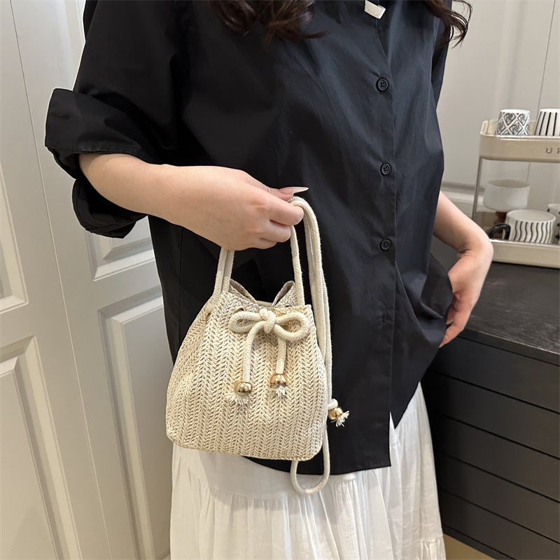 Bohemian Straw Bucket Bag