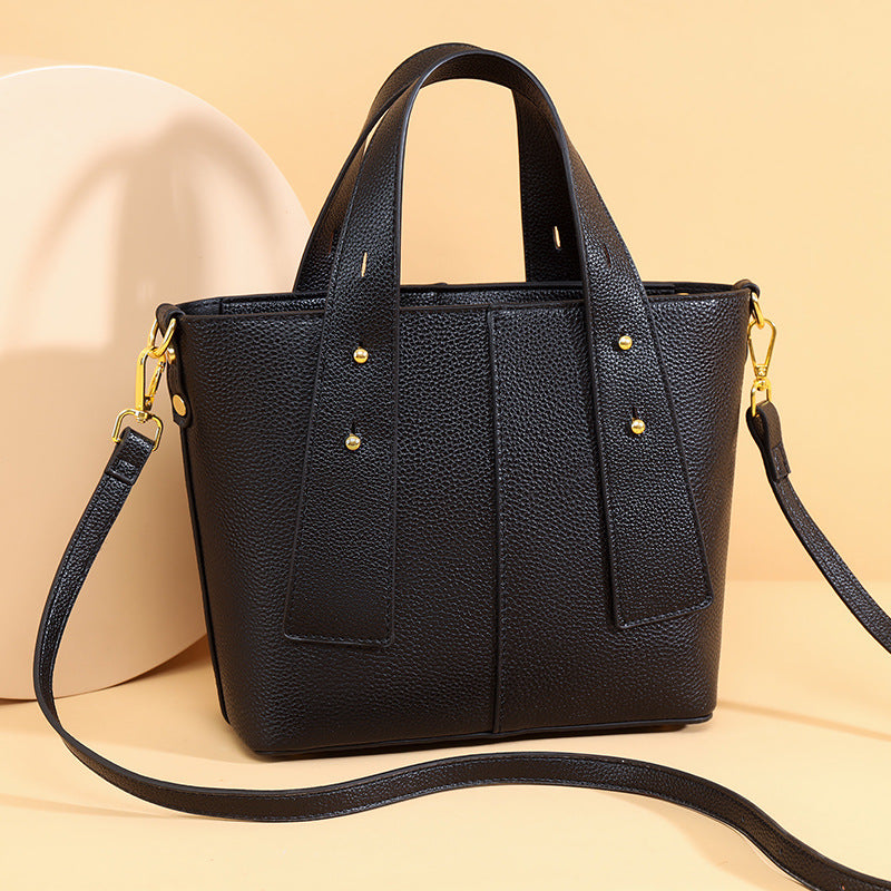 Textured Vegan Leather Multi-Pocket Tote