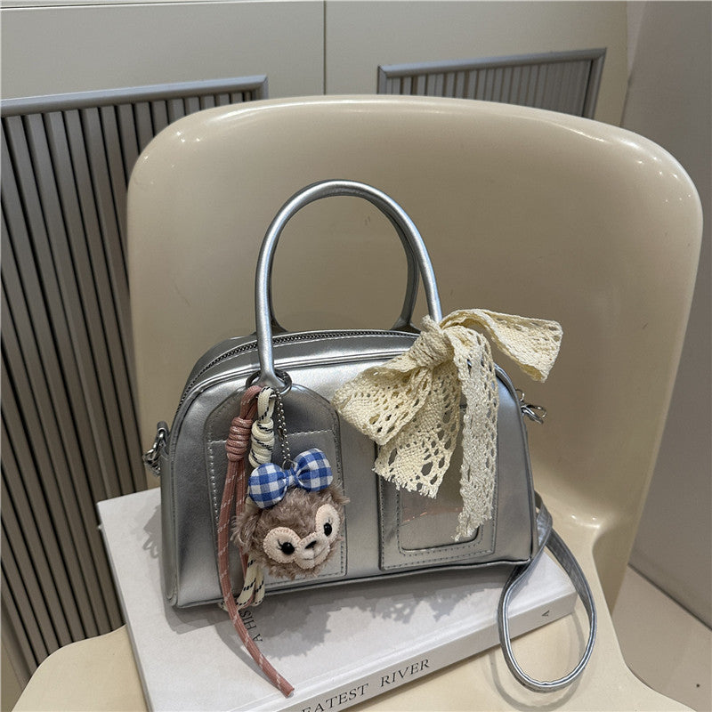 Ladies Mini Handbag with playful animal motif and charming charm-https://detail.1688.com/offer/936973025269.html-Calm Wears-Silver-Size: Without pendant-Calm Wears