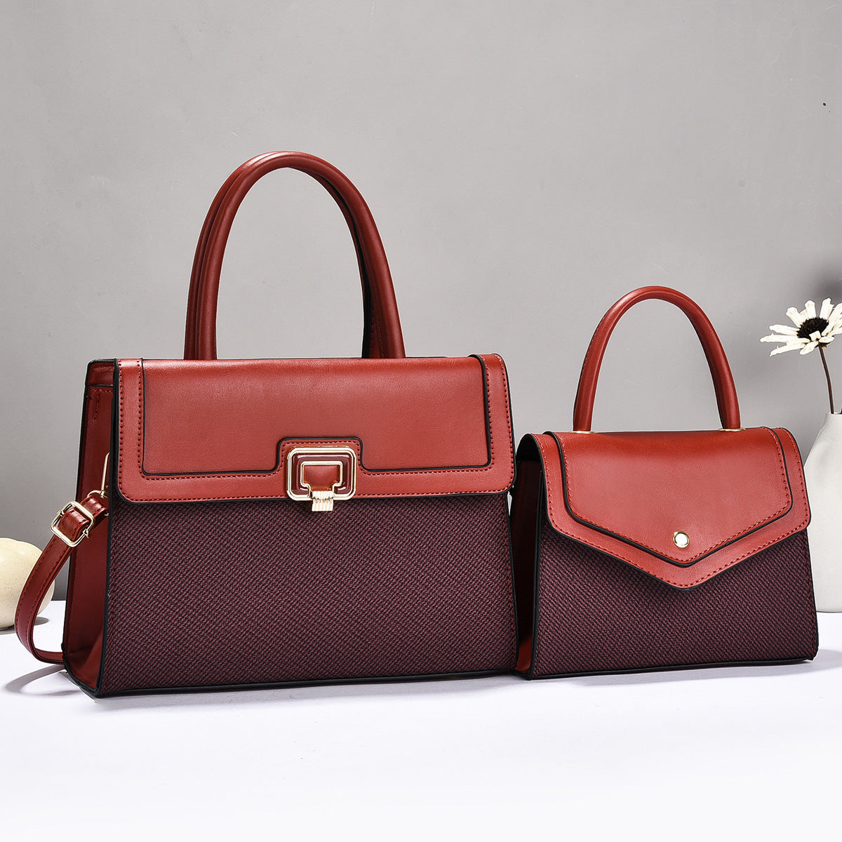 Women’s handbag set with textured design and elegant mini crossbody bag-https://detail.1688.com/offer/1041920744708.html-Calm Wears-Rot-301121-Calm Wears