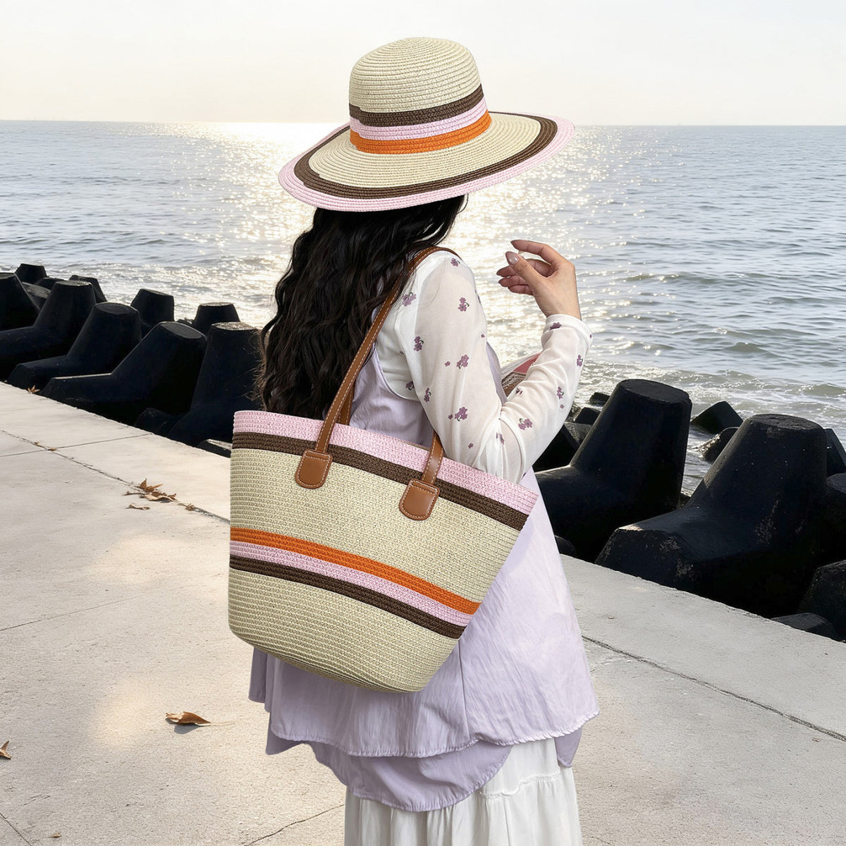 WoColorful Straw Beach Tote Bag
