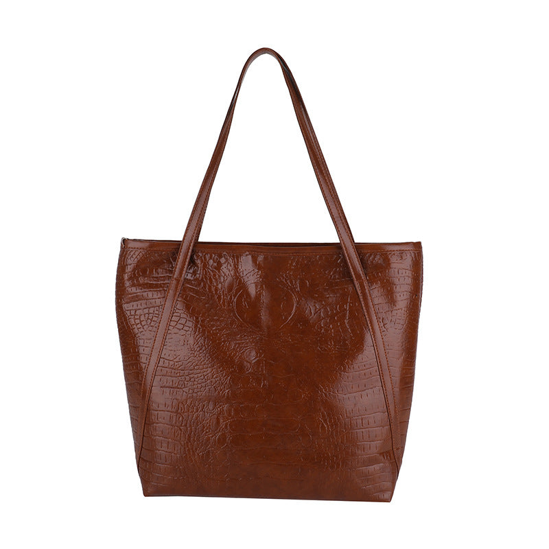 Crocodile-Embossed Leather Tote Bag