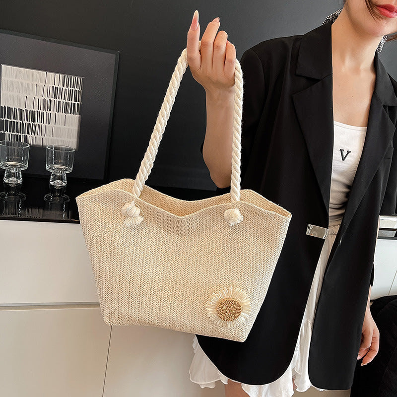 Decorative Floral Embellished Beach Tote Bag