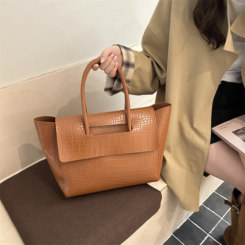 WoCrocodile Textured Structured Handbag