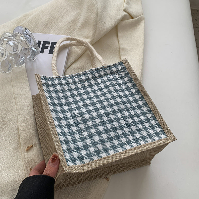 Ladies Jute Bag in classic Houndstooth pattern-https://detail.1688.com/offer/710679752572.html-Calm Wears-Light blue-nothing-Calm Wears