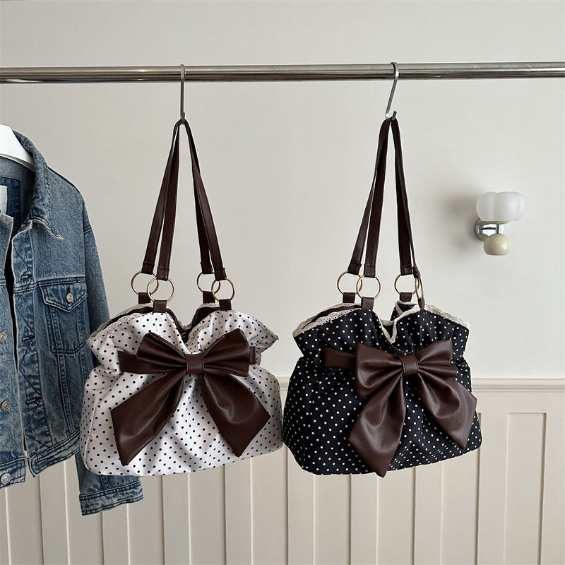 WoCharming Polka Dot Bow Tote Bag