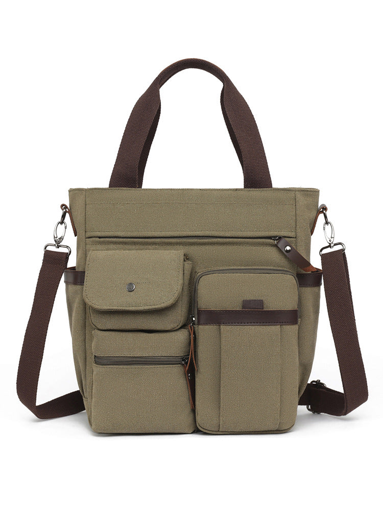 Multi-Pocket Canvas Tote Bag