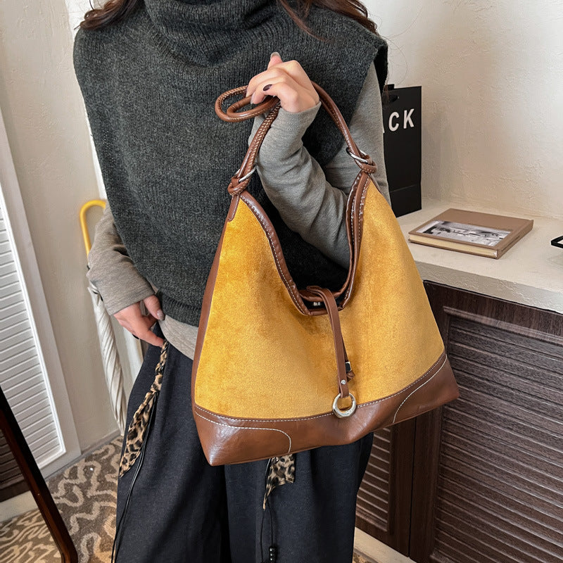 Women's elegant tote bag with authentic suede elements-https://detail.1688.com/offer/995332575880.html-Calm Wears-Khaki-nothing-Calm Wears