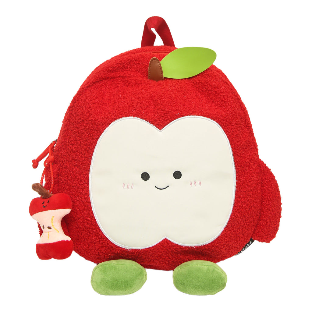 Plush Apple Backpack with Animal Charm