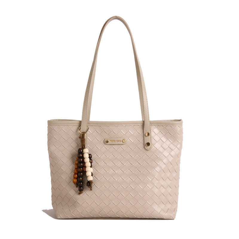 Ladies elegant braided Tote Bag-https://detail.1688.com/offer/964410202280.html-Calm Wears-White-Size: Single package without tag-Calm Wears