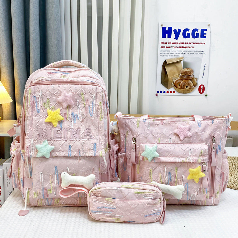Cute Quilted School Backpack and Tote Set-https://detail.1688.com/offer/996893022087.html-Calm Wears-Pink-Calm Wears