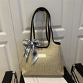 Textured Weave Tote Bag with Elegant Bow