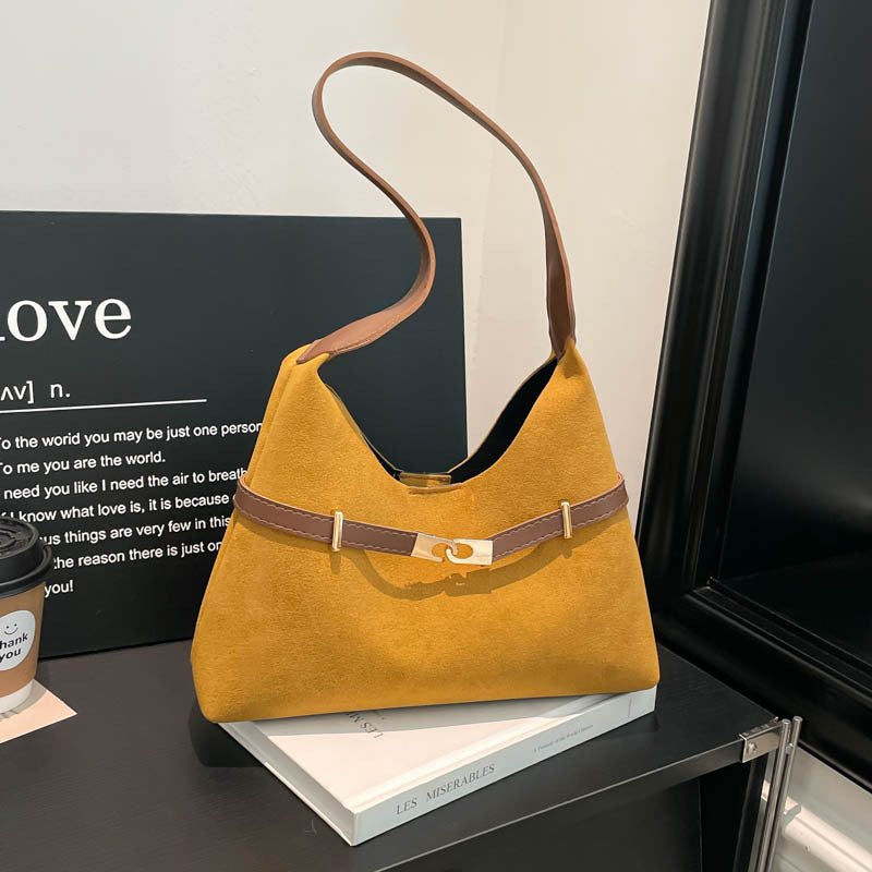 Ladies fashionable suede shoulder bag with contrasting strap-https://detail.1688.com/offer/1028761574969.html-Calm Wears-Yellow-nothing-Calm Wears
