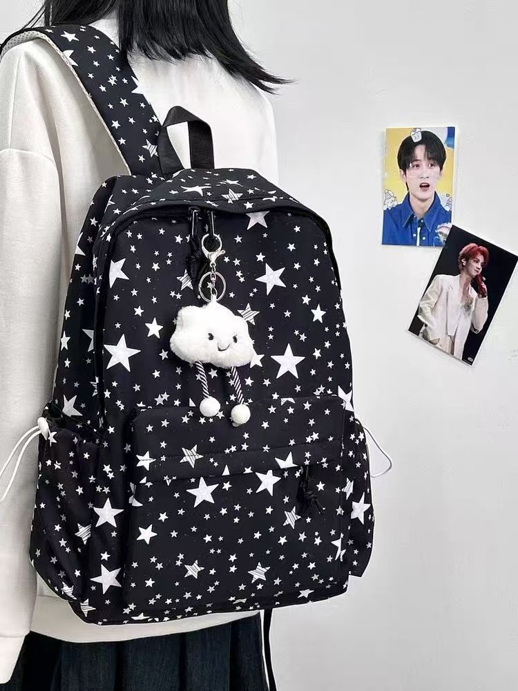 Backpack with Sparkling Star Motif and Charming Pendant