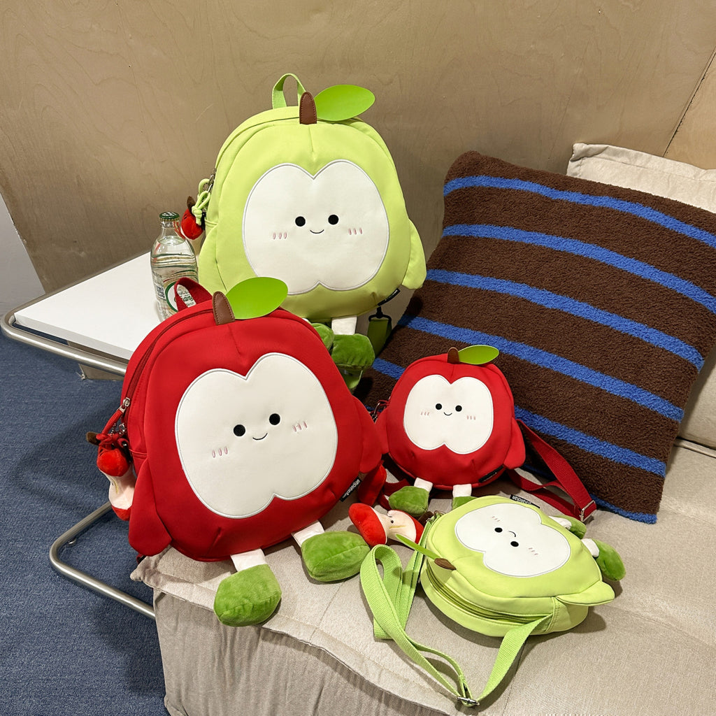 Plush backpack with apple motif