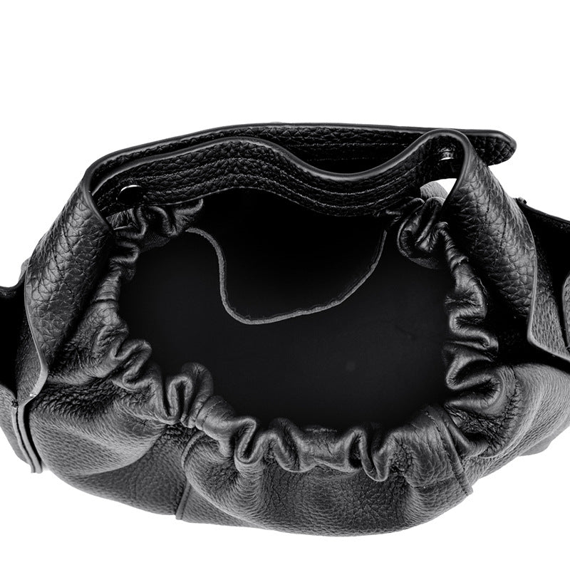 Textured Leather Drawstring Satchel