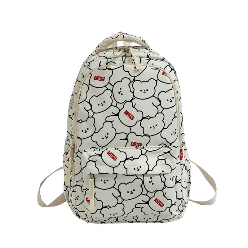 Backpack with Cute Bear Pattern and Functional Compartments