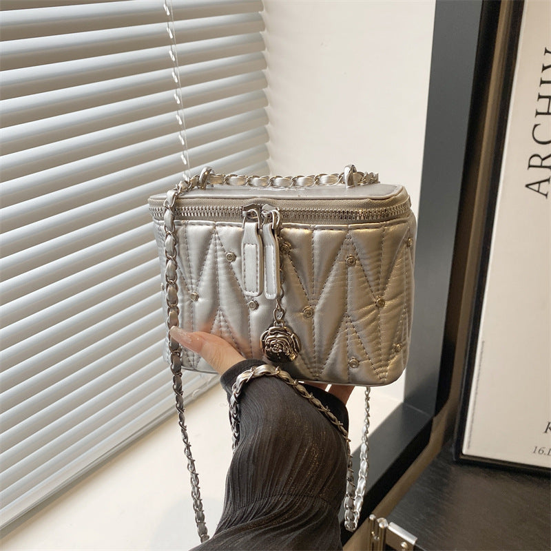 Women's mini handbag with elegant quilting and chain pendant-https://detail.1688.com/offer/960749839451.html-Calm Wears-Silver-nothing-Calm Wears