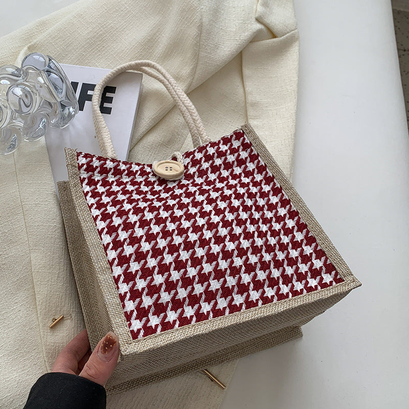 Ladies Jute Bag in classic Houndstooth pattern-https://detail.1688.com/offer/710679752572.html-Calm Wears-Orange-nothing-Calm Wears