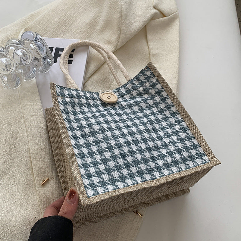 Ladies Jute Bag in classic Houndstooth pattern-https://detail.1688.com/offer/710679752572.html-Calm Wears-Orange-nothing-Calm Wears