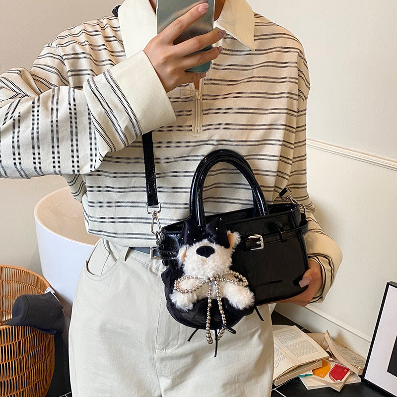 Women's mini bag with cute animal charm and detachable shoulder strap