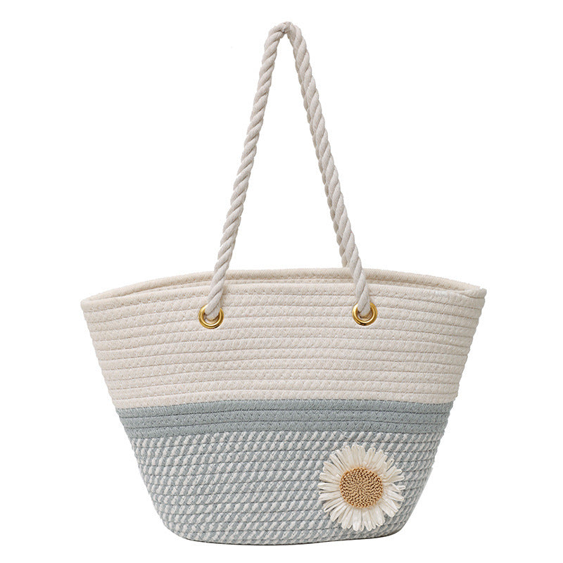 Handcrafted Floral Detail Straw Tote Bag