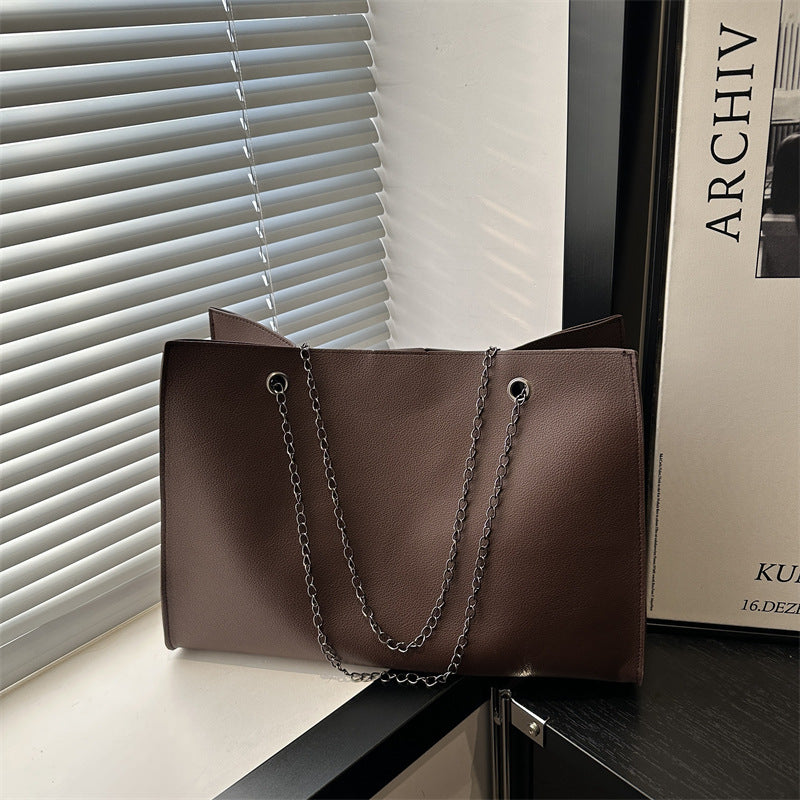 Women elegant tote bag with practical inner compartment and stylish chain strap-https://detail.1688.com/offer/1038616988417.html-Calm Wears-Coffee-nothing-Calm Wears