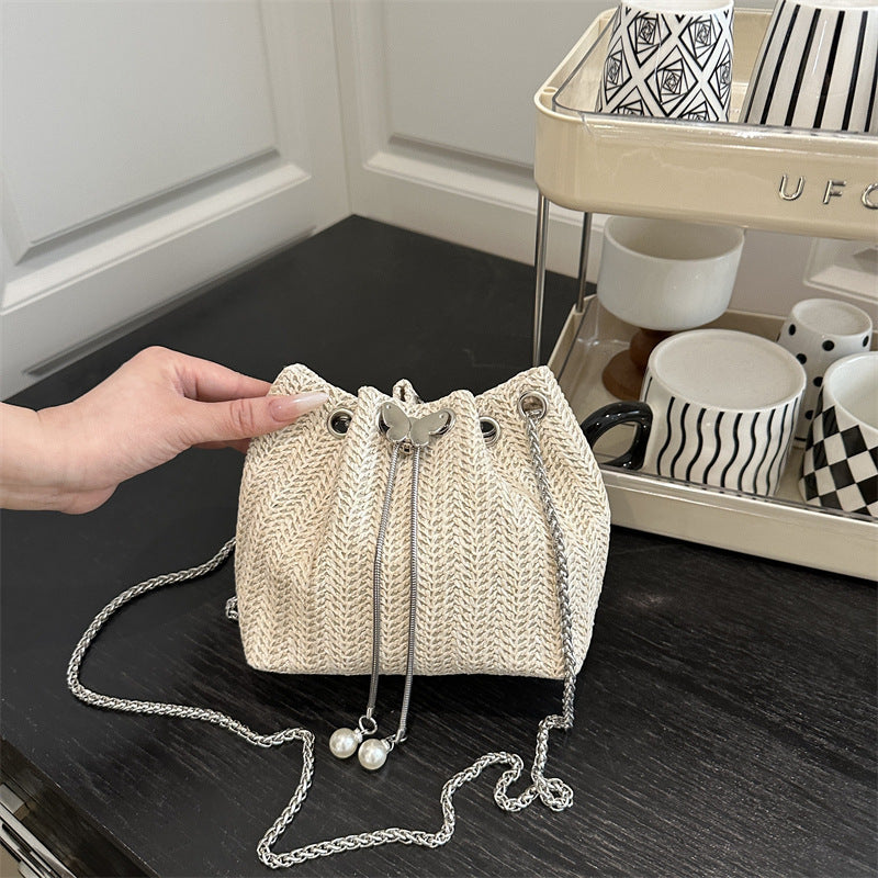 Elegant Woven Drawstring Mini Handbag