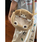Plush Shoulder Bag with Dog Motif